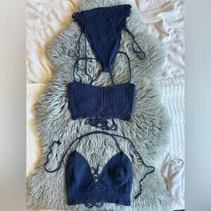 byleiyanasong Three piece hand crocheted swimsuit festival set in blue